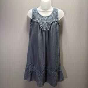 Beautiful Stories ...embroidered Teal 100% cotton dress size XS sleeveless